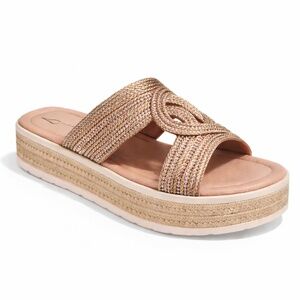 Women Platform Slide Sandals Rhinestone Woven Straps Comfort Summer 1160